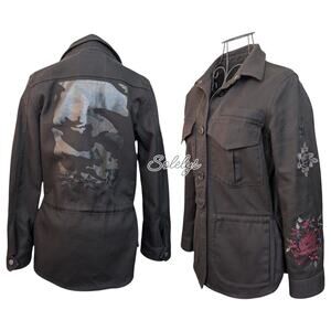 Zadig & Voltaire Tackl Military Star Camo Skull Floral Embroidered Shacket XS